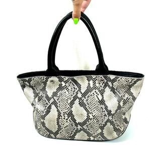 ILI Leather Snakeskin Print Shoulder Bag Black White Tote Glam Capsule Neutral